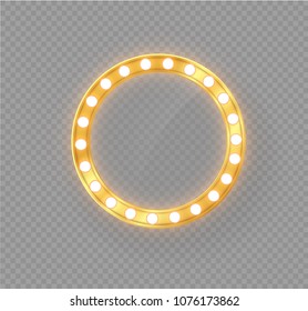 Makeup mirror isolated with gold lights. Vector illustration