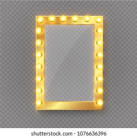 Makeup mirror isolated with gold lights. Vector illustration