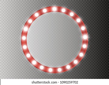 Makeup mirror isolated with gold lights. Vector illustration