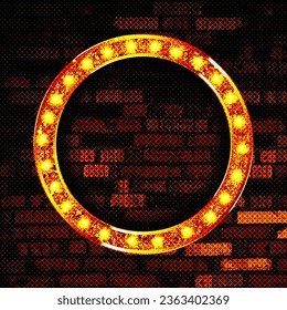 Makeup mirror isolated with gold lights. Vector square and round frames illustration