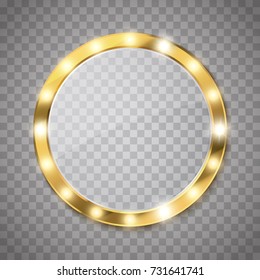 Makeup mirror isolated with gold lights. Vector illustration