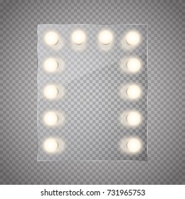 Makeup Mirror Isolated With Lights. Vector Illustration