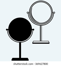Makeup mirror. Isolated on blue background. Vector silhouettes