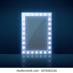 Makeup mirror isolated with silver lights. Vector illustration