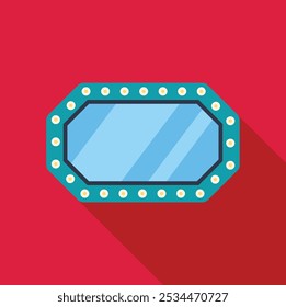 Makeup mirror with light bulbs for makeup application reflecting light on red background