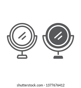 Makeup mirror line and glyph icon, accessory and cosmetic, round mirror sign, vector graphics, a linear pattern on a white background, eps 10.