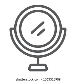 Makeup mirror line icon, accessory and cosmetic, round mirror sign, vector graphics, a linear pattern on a white background, eps 10.