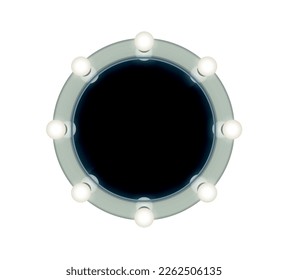 Makeup mirror realistic composition with isolated front view of studio glass with glowing lamps vector illustration