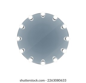 Makeup mirror realistic composition with isolated front view of studio glass with glowing lamps vector illustration