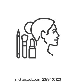 Makeup model line icon. linear style sign for mobile concept and web design. Woman makeup cosmetics outline vector icon. Beauty salon symbol, logo illustration. Vector graphics