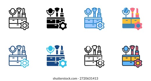 Makeup organizer icons set multiple style collection. Editable stroke 

