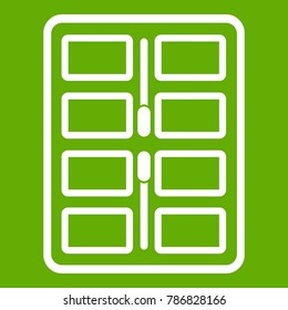 Makeup palette with applicators icon white isolated on green background. Vector illustration