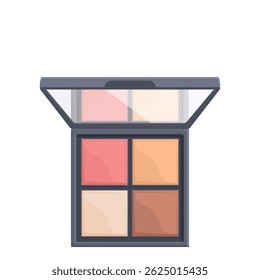 Paleta de maquillaje abierta revelando cuatro tonos de colorete para una aplicación de maquillaje perfecta