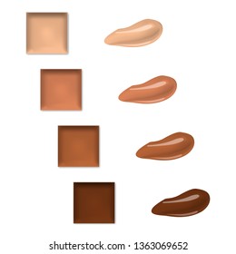 Make-up palette with smear samples isolated on white background, realistic illustration. Makeup concealer, cream eyeshadow or lipstick, vector template.
