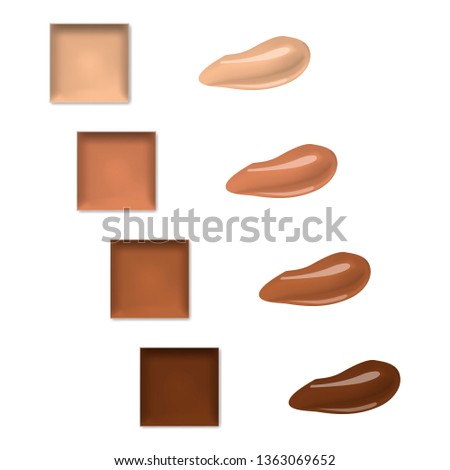 Make-up palette with smear samples isolated on white background, realistic illustration. Makeup concealer, cream eyeshadow or lipstick, vector template.