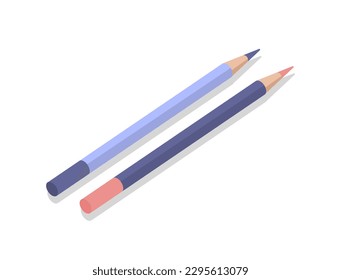 Makeup pencils concept. Tools of different colors for eyebrow. Decorative cosmetics brand. Advertising and marketing. Template, layout and mock up. Cartoon isometric vector illustration