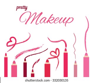 The makeup pencils for lips, eyes, eyebrows. Sketch. Vector illustration