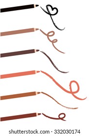The makeup pencils for lips, eyes, eyebrows. Sketch. Vector illustration