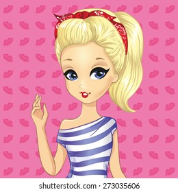 Makeup pin up retro style.Beautiful fashion blonde girl