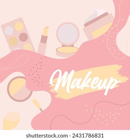 Makeup poster Beauty products Vector illustration