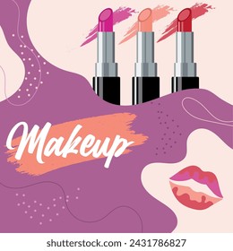 Póster de maquillaje pintalabios de color Ilustración vectorial