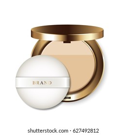 Make-up powder brown color cosmetic in gold box on white background vector design.