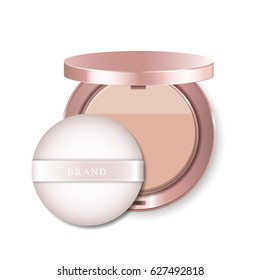 Make-up powder brown color cosmetic in pink box on white background vector design.