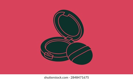 Makeup powder compact icon with applicator puff on pink background for beauty and fashion design