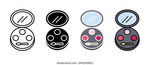 Makeup Powder and Compact Mirror Icons. Beauty Foundation and Handheld Mirror Symbols.