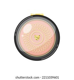 Makeup powder container icon. Cartoon illustration of a face cosmetic foundation in a black circle case isolated on a white background. Vector 10 EPS.