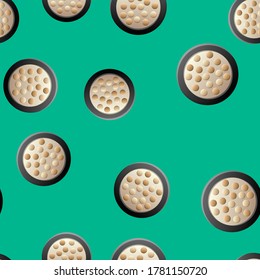 Makeup powder with mirror icon isolated seamless pattern background. Vector Illustration.