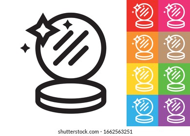 Polvo para maquillaje con espejo. Icono De Línea Con Distinto Fondo De Color.