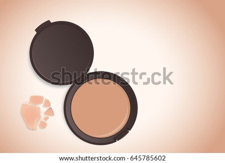 Makeup powder nude color in black powder case which opened. Illustration about cosmetic pack shot.