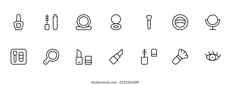 makeup product icon vector set design with Editable Stroke. Line, Solid, Flat Line, thin style and Suitable for Web Page, Mobile App, UI, UX design.