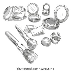 makeup products drawing. Fashion illustration. 