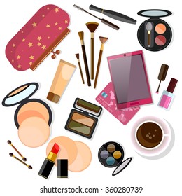 Make-up products isolated on white vector illustration  