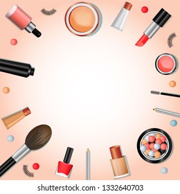 makeup products lay out in circle