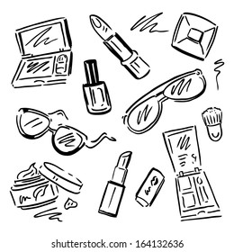 Makeup products set. Cosmetics. Hand drawn Vector Illustration.