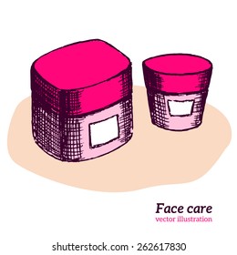 Makeup products set. Cosmetics. Hand drawn Vector Illustration.