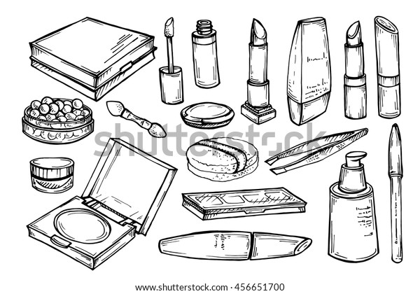 Makeup Products Sketch Cosmetics Hand Drawn Stock Vector Royalty Free 456651700