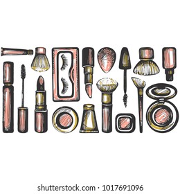 Makeup products. Vector illustration