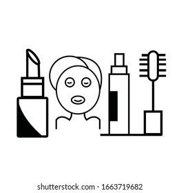 Makeup professional product vector outline icon set.Vector isolated illustration brush ,eye shadow, lipstick and other cosmetic.Icon set of makeup.