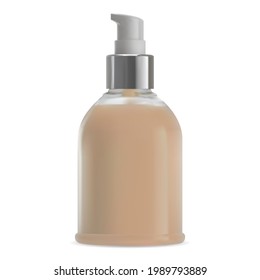 Makeup pump bottle mockup. Shampoo cosmetic packaging. Bb cream foundation airless dispenser package. Hand gel, soap tube vector template. Bath lotion container blank