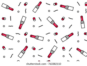 
make-up, red lipstick, pattern in with geometric elements. Pattern hipster style. Patterna suitable for posters, postcards, fabric or wrapping paper 