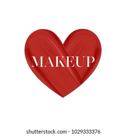 Makeup red Lipstick smear and trace in the form of heart. vector illustration. Makeup and Love fashion inscription. Woman s cosmetics concept.