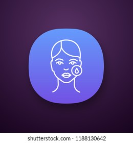 Makeup removal app icon. Skin moisturizing. Skincare. Neurotoxin injection preparation. Cosmetic procedure. Facial rejuvenation. Using hyaluronic acid. UI/UX interface. Vector isolated illustration