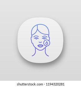 Makeup removal app icon. Skin moisturizing. Skincare. Neurotoxin injection preparation. Cosmetic procedure. Facial rejuvenation. Using hyaluronic acid. UI/UX interface. Vector isolated illustration