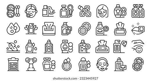 Make-up removal icons set outline vector. Face beauty. Sponge skincare