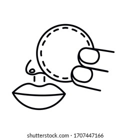 makeup removal and skin cleansing with a cotton pad. vector graphics, black icon