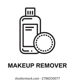 Makeup remover bottle and pad icon black line art on white